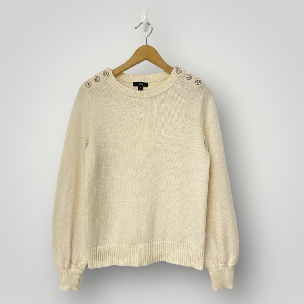 J. Crew Crewneck sweater with jeweled buttons‎ Cream Sz S
